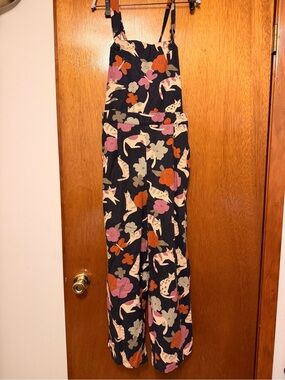 ModCloth princess highway cat theme linen overalls